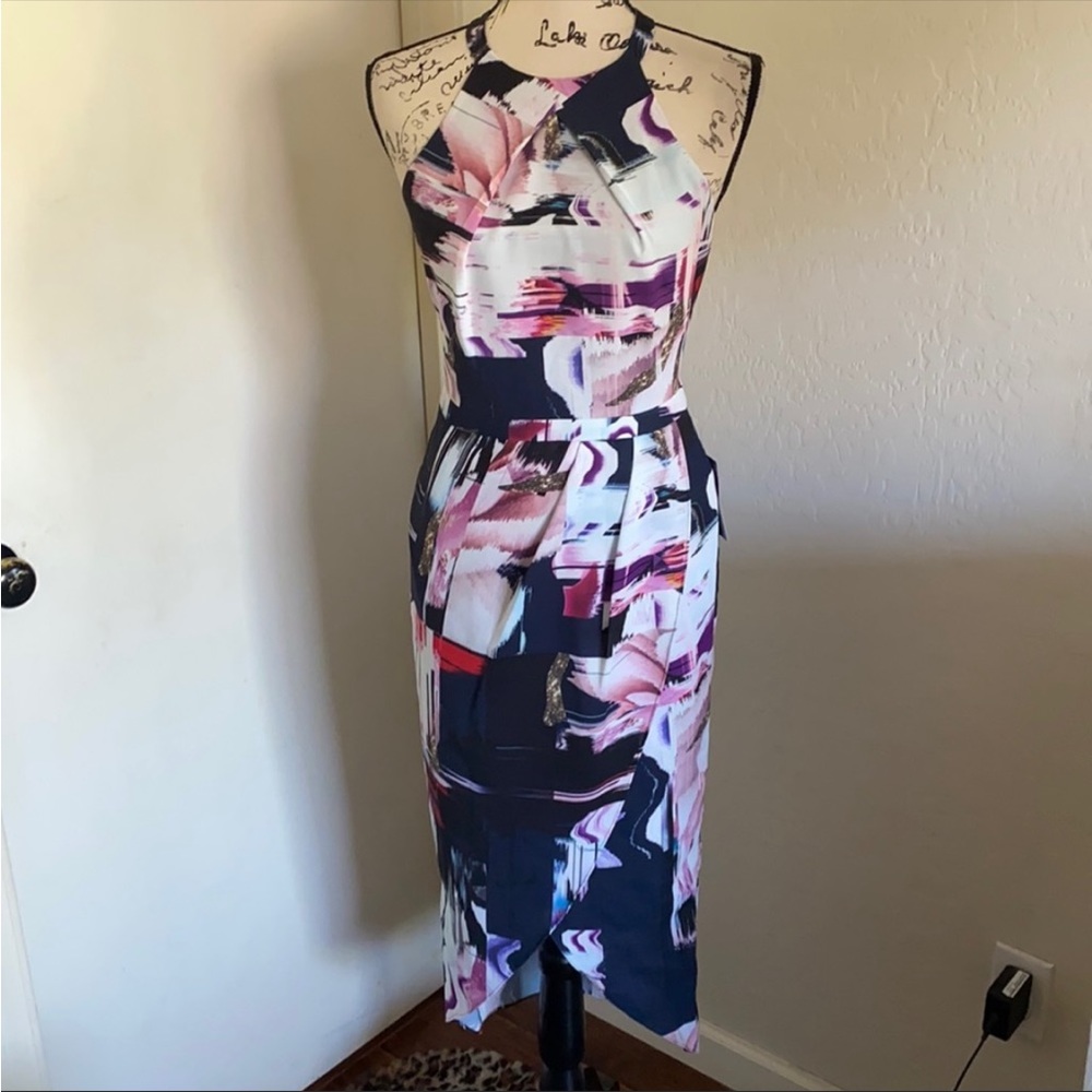 Chelsea28 Navy Water Color Print Dress